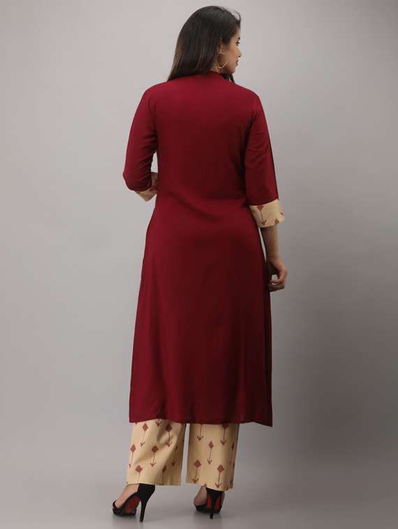 women solid three quarter sleeve kurta pant set - 22281167 -  Standard Image - 3