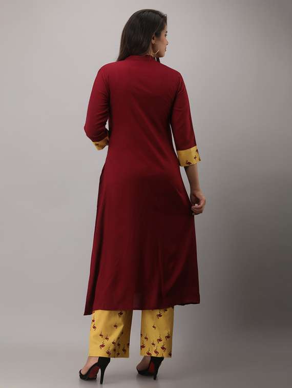 women solid three quarter sleeve kurta pant set - 22281168 -  Standard Image - 3