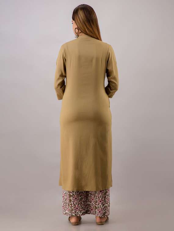 women solid three quarter sleeve kurta pant set - 22281171 -  Standard Image - 3
