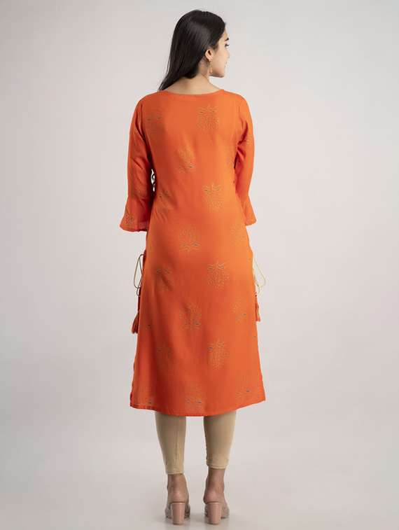 women printed bell sleeve straight kurta - 22281175 -  Standard Image - 3