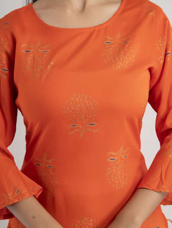 women printed bell sleeve straight kurta - 22281175 -  Standard Image - 5