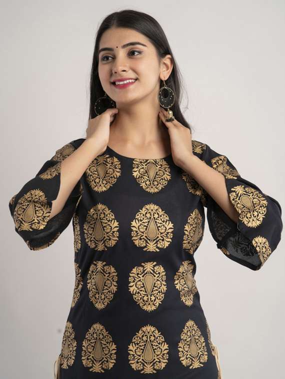 women printed bell sleeve straight kurta - 22281178 -  Standard Image - 3