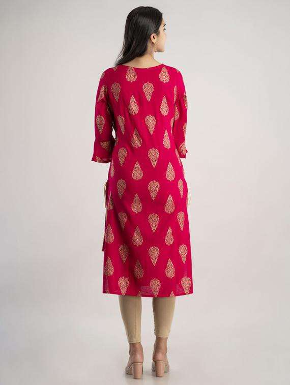 women printed bell sleeve straight kurta - 22281179 -  Standard Image - 3