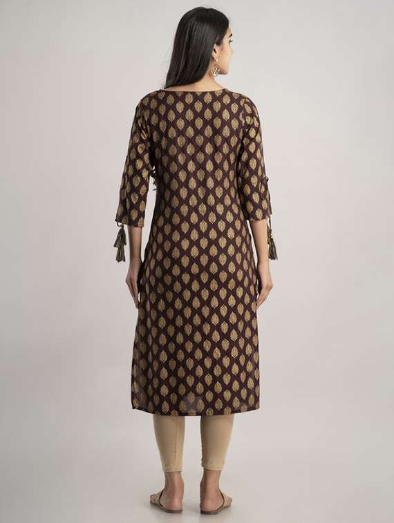 women printed bell sleeve straight kurta - 22281180 -  Standard Image - 3