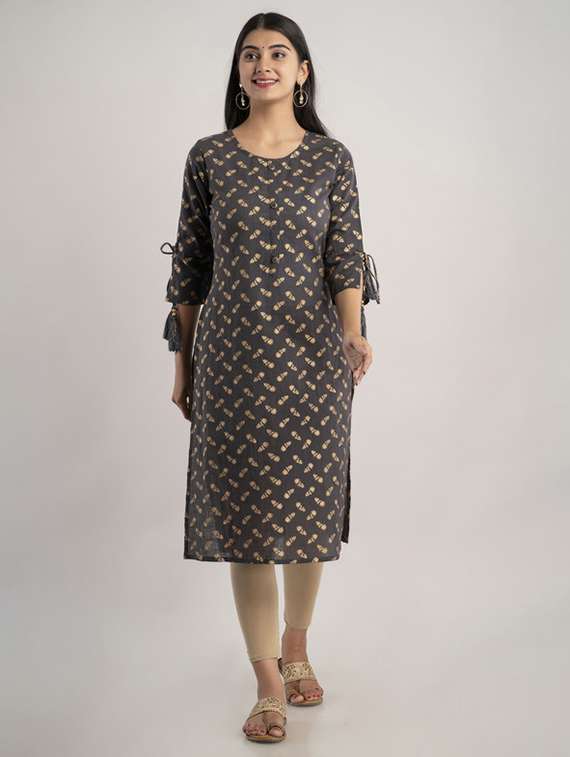 women printed bell sleeve straight kurta