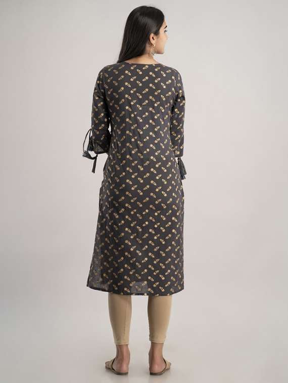 women printed bell sleeve straight kurta - 22281183 -  Standard Image - 3