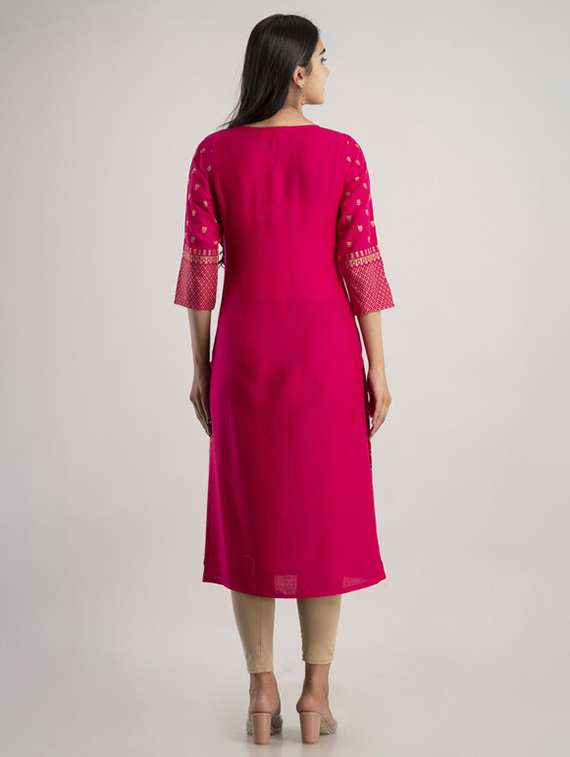 women printed three quarter sleeve straight kurta - 22281184 -  Standard Image - 3