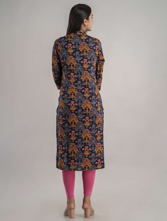 women printed three quarter sleeve straight kurta - 22281185 -  Standard Image - 3