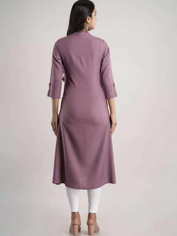women solid three quarter sleeve a-line kurta - 22281188 -  Standard Image - 3