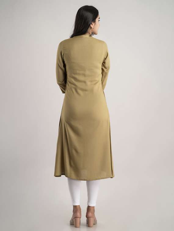 women solid three quarter sleeve a-line kurta - 22281189 -  Standard Image - 3