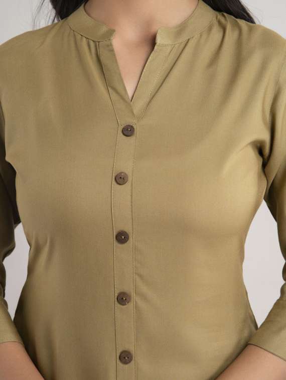 women solid three quarter sleeve a-line kurta - 22281189 -  Standard Image - 5