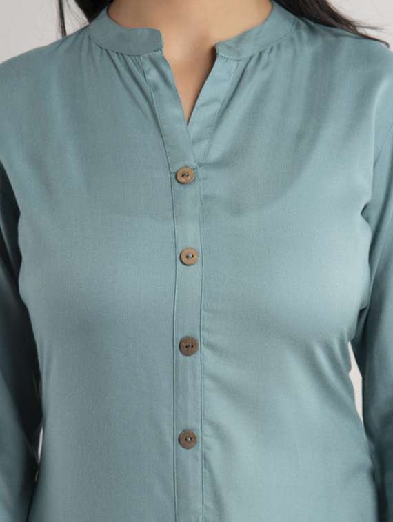 women solid three quarter sleeve a-line kurta - 22281190 -  Standard Image - 5