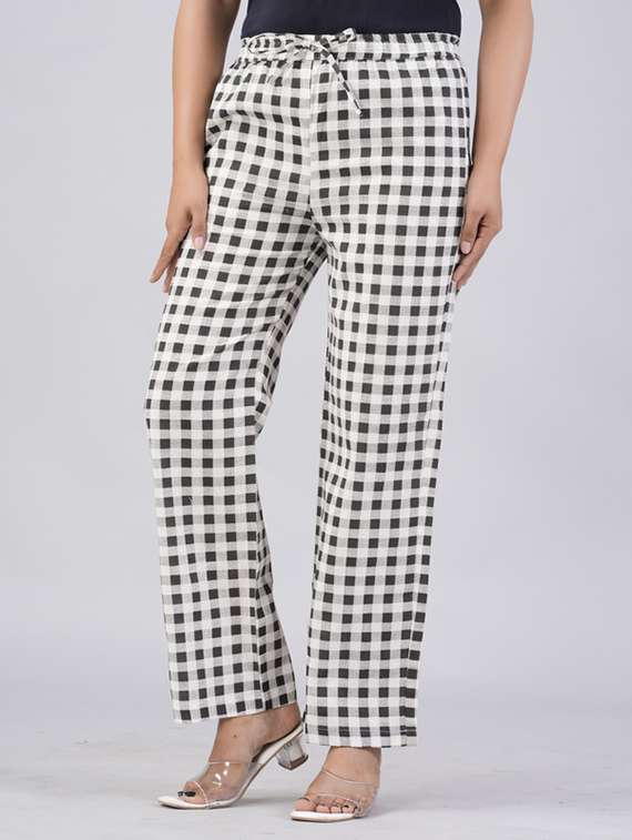 women checkered mid rise straight palazzo
