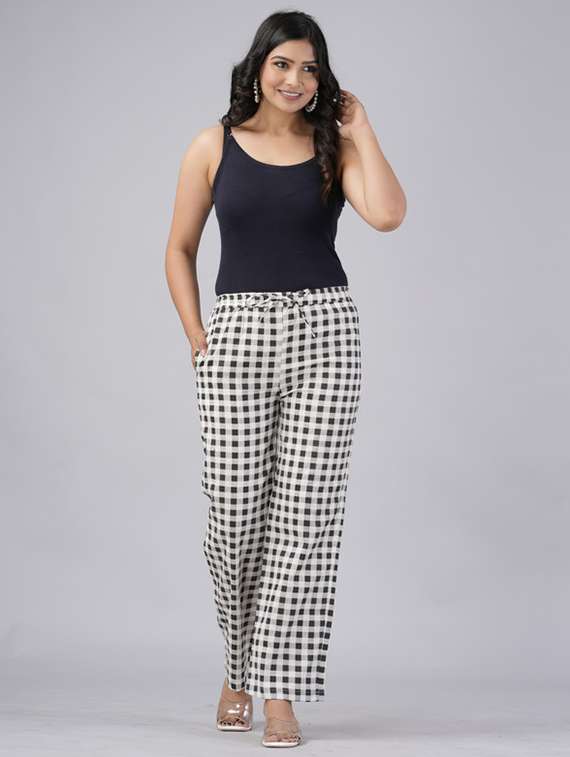 women checkered mid rise straight palazzo - 22281191 -  Standard Image - 3