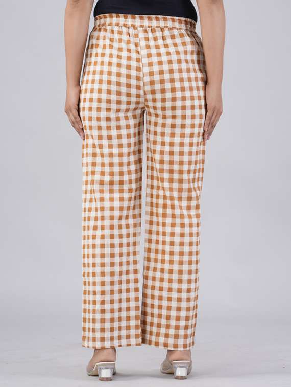 women checkered mid rise straight palazzo - 22281192 -  Standard Image - 3