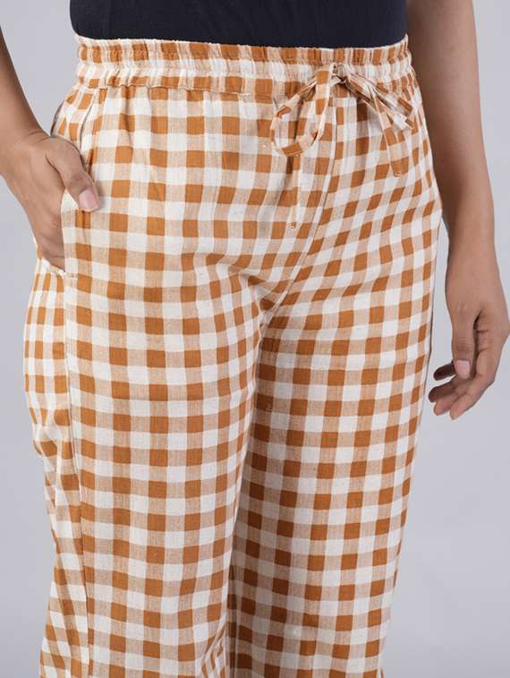 women checkered mid rise straight palazzo - 22281192 -  Standard Image - 5