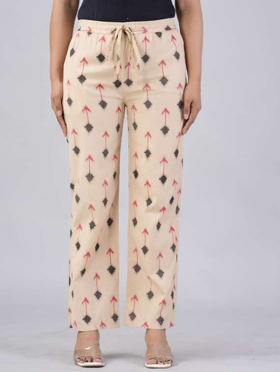 women printed mid rise straight palazzo