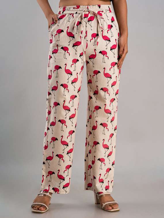 women printed mid rise straight palazzo