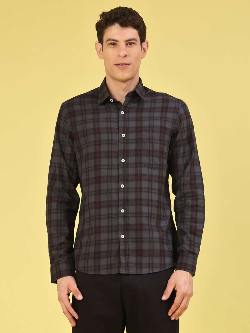 men checkered long sleeve regular fit casual shirt