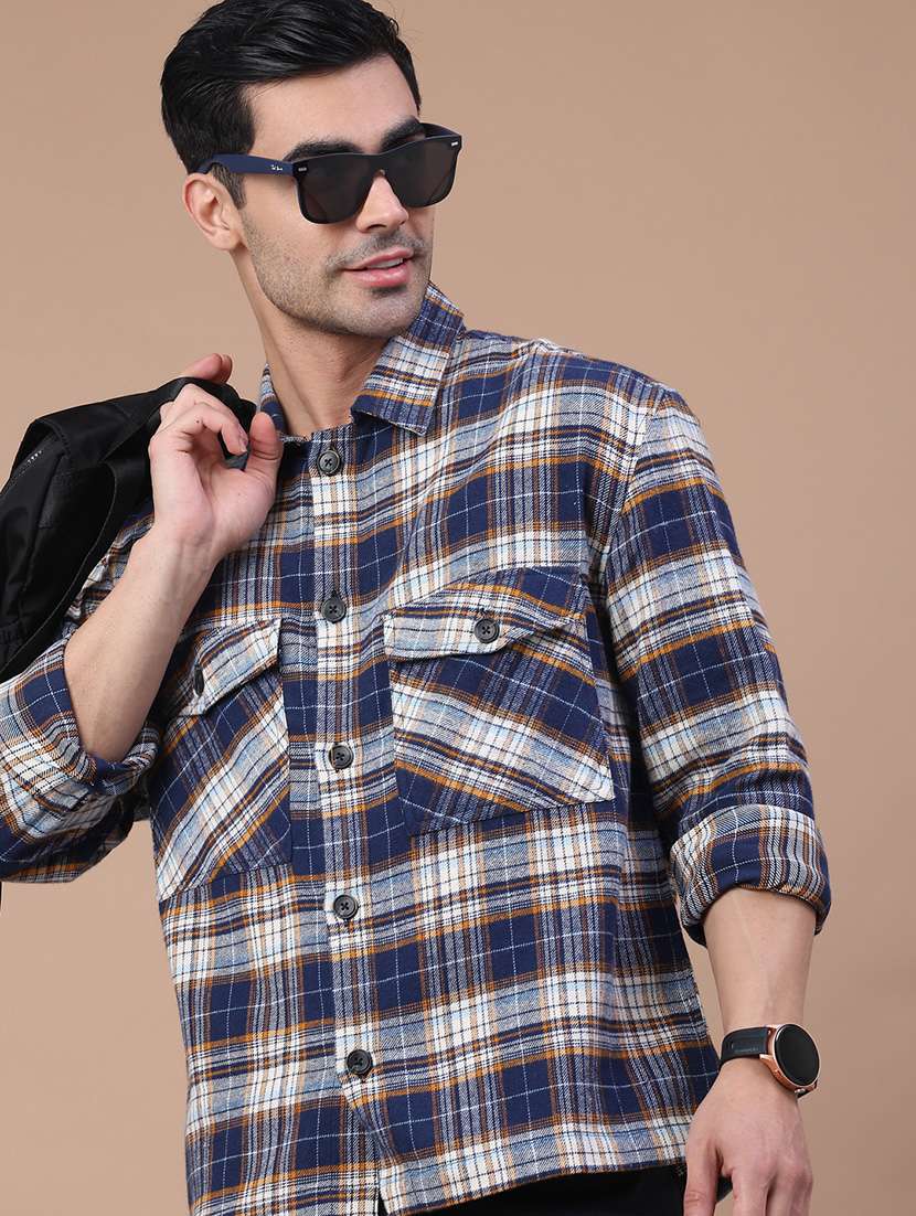men checkered long sleeve regular fit shacket