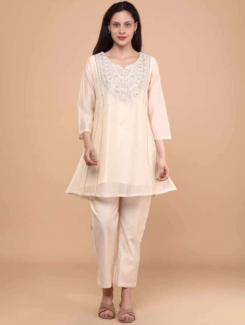 women beige kurta pant set