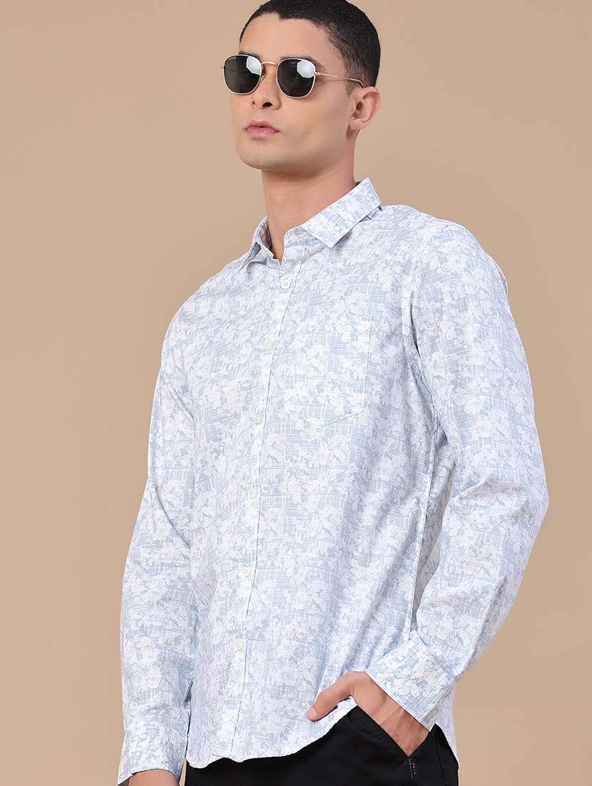 men printed long sleeve regular fit casual shirt