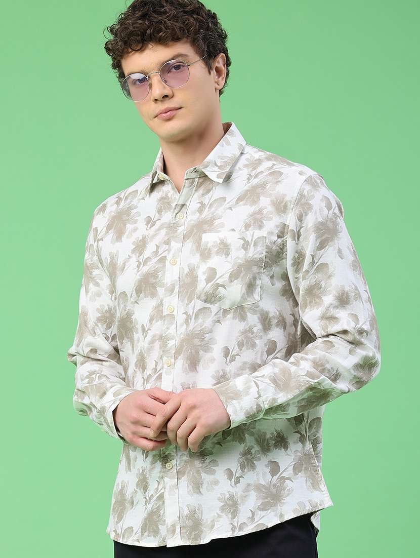 men printed long sleeve regular fit casual shirt