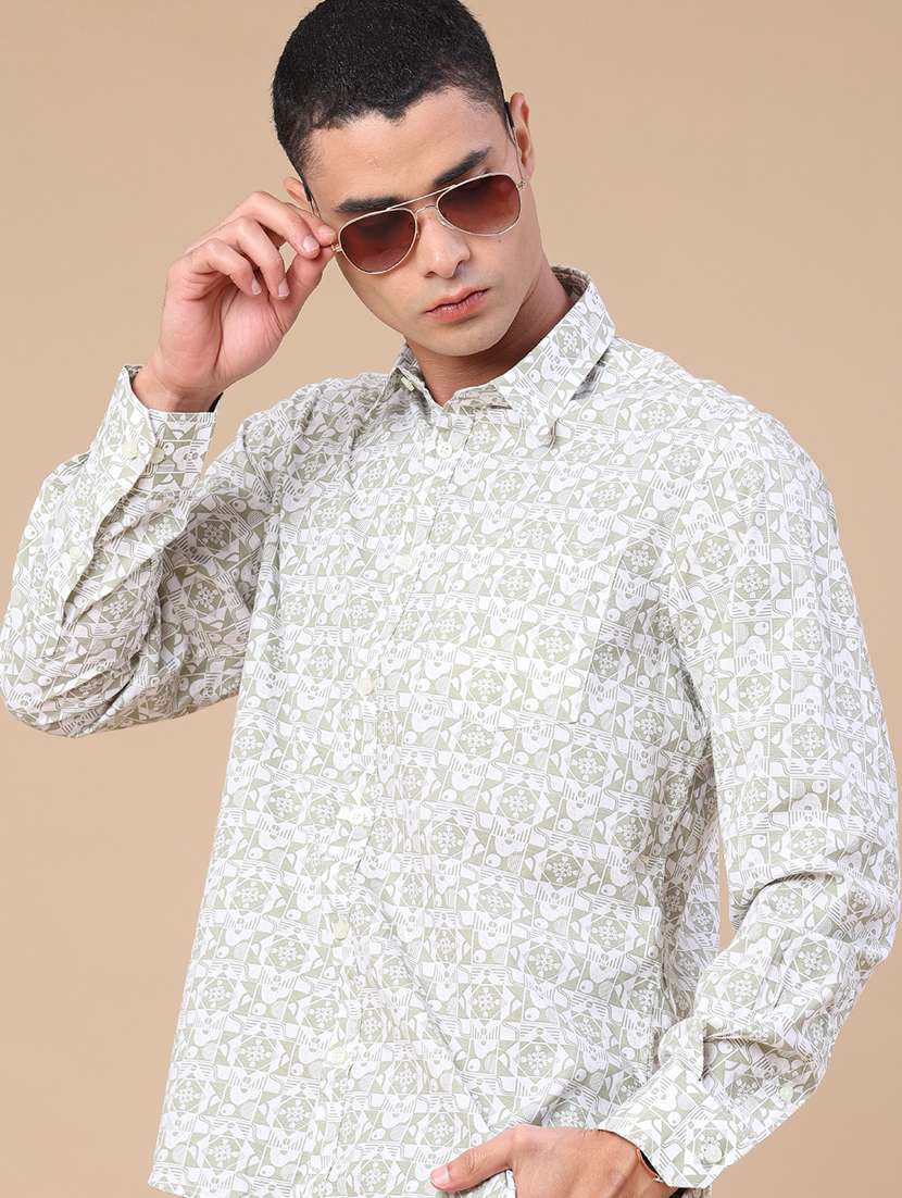 men printed long sleeve regular fit casual shirt