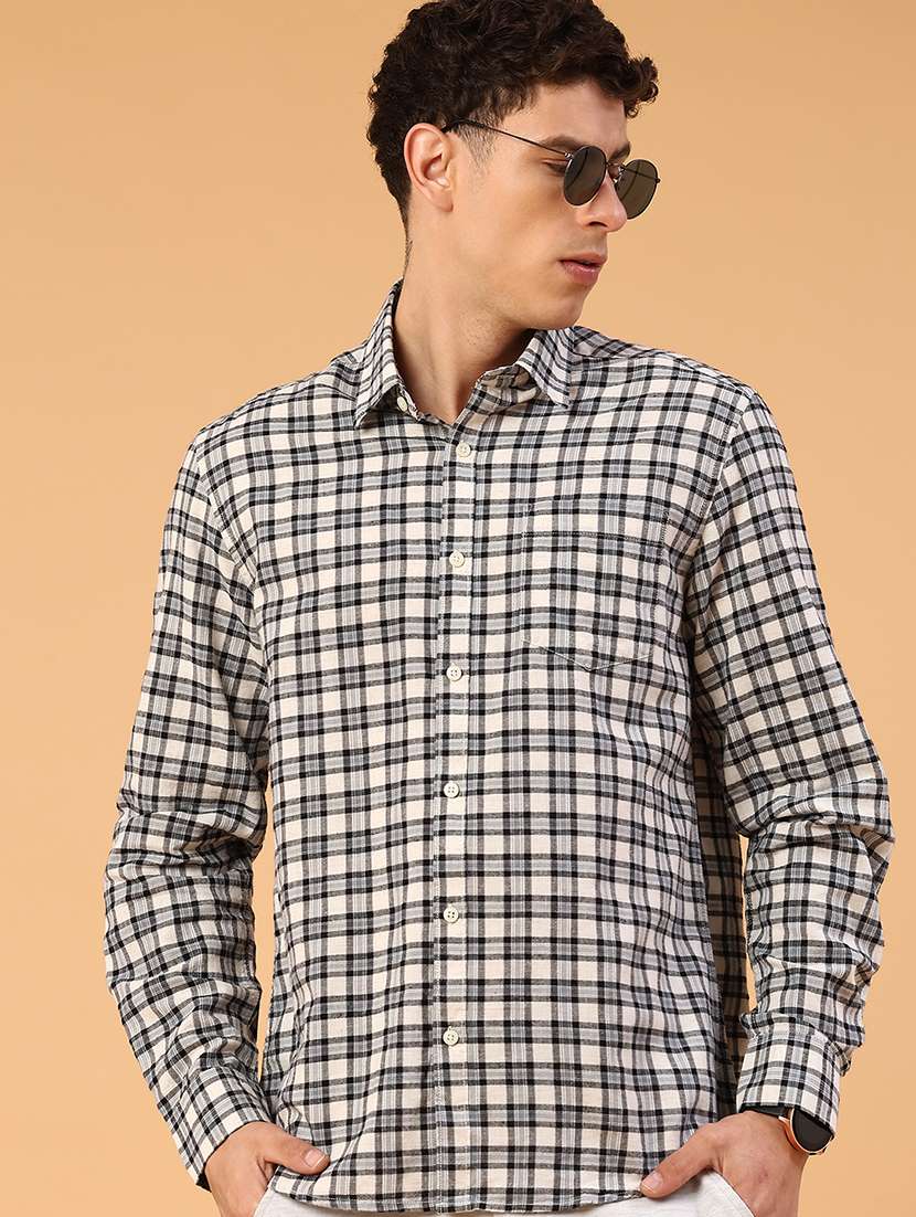 men checkered long sleeve regular fit casual shirt
