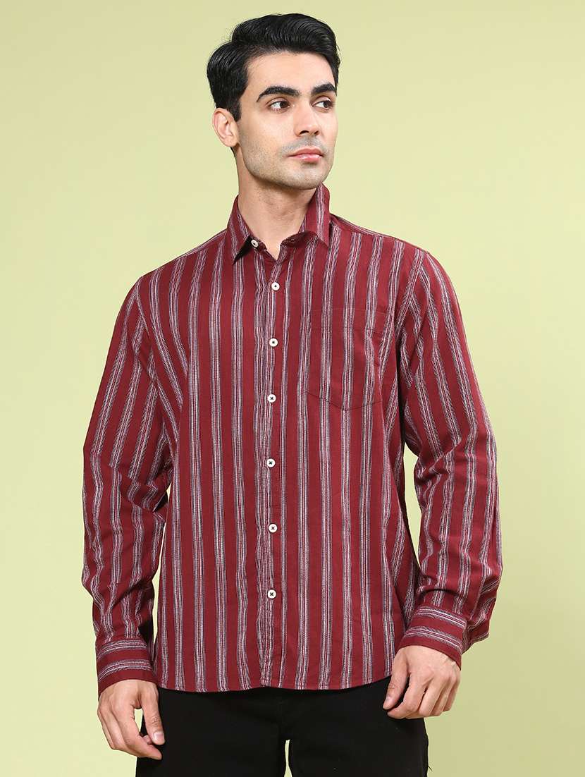 men striped long sleeve regular fit casual shirt