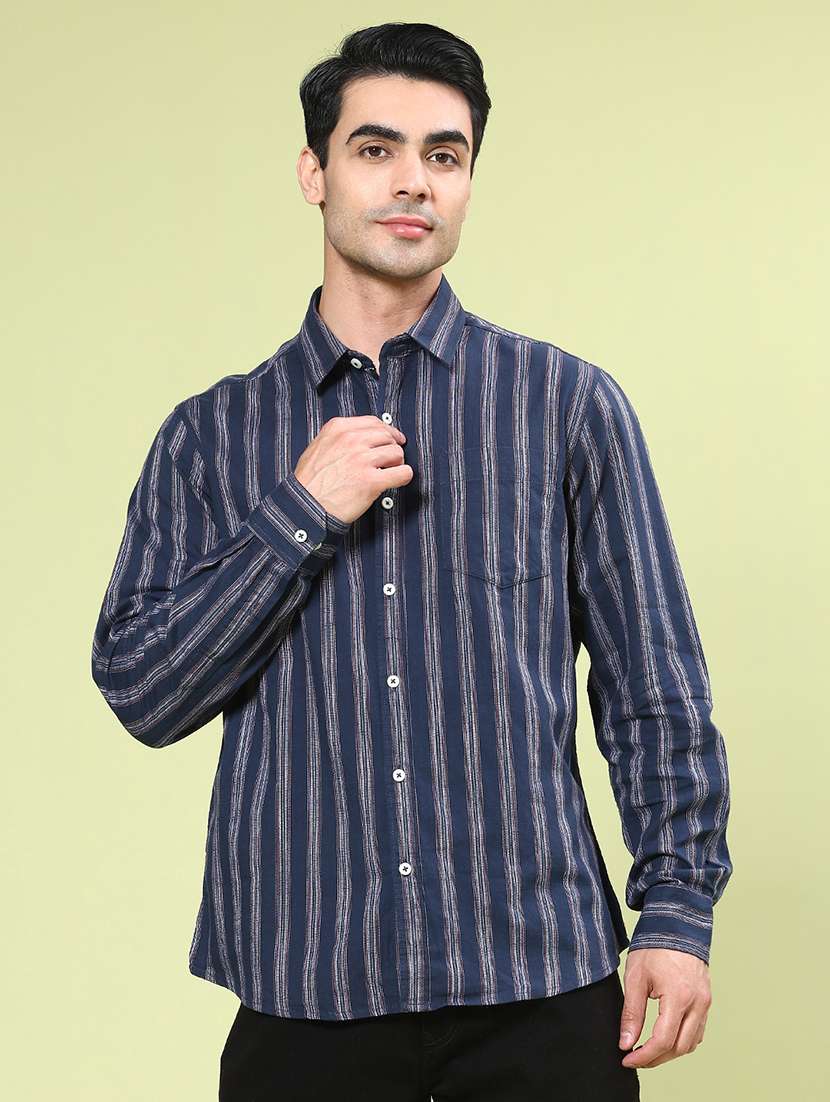 men striped long sleeve regular fit casual shirt