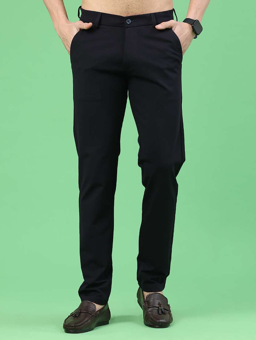 men solid mid rise chinos casual trouser