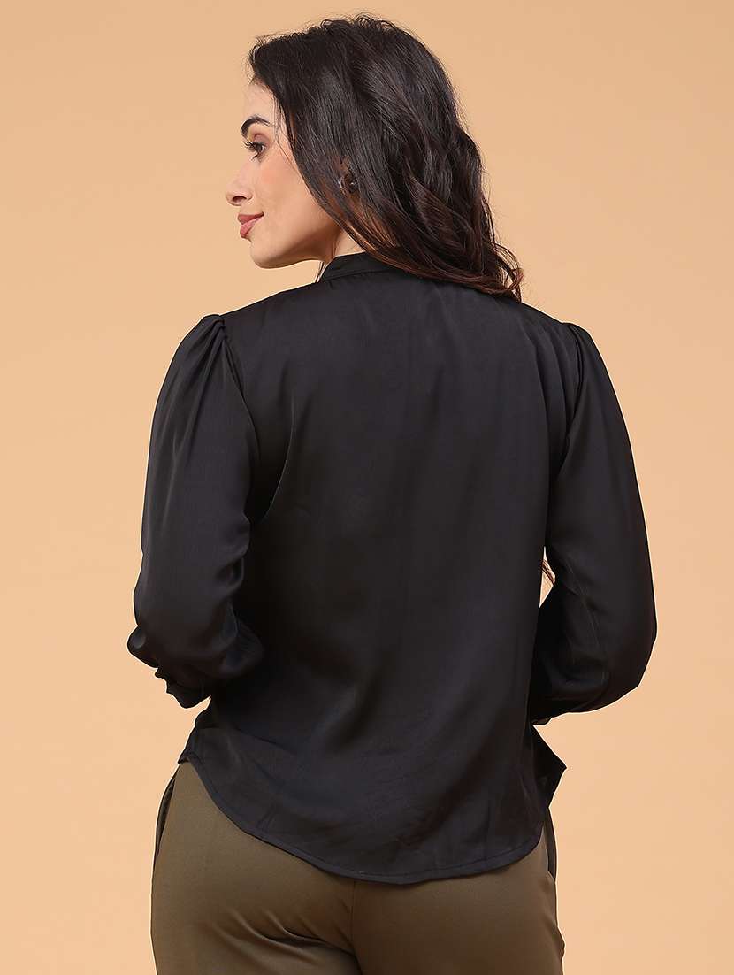 women solid mandarin neck bishop sleeve shirt - 22281709 -  Standard Image - 3