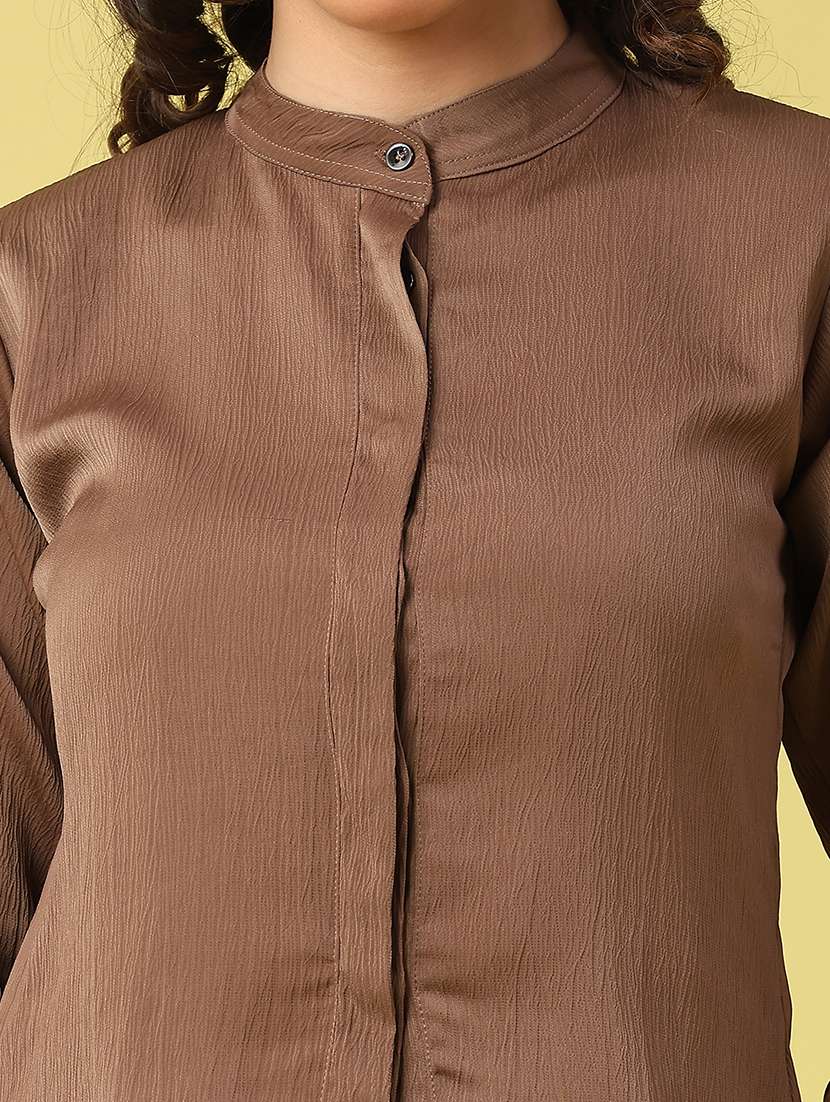 women solid mandarin neck crop shirt - 22281710 -  Standard Image - 5