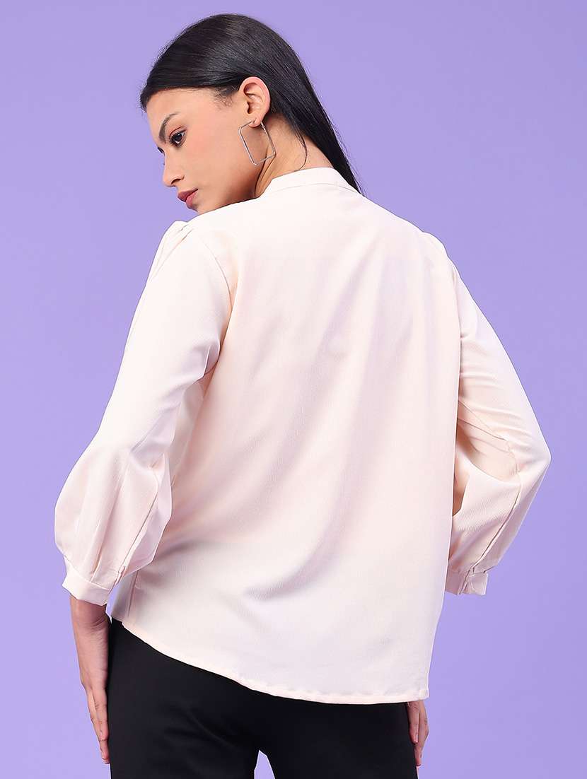 women solid mandarin neck long sleeve shirt - 22281712 -  Standard Image - 3