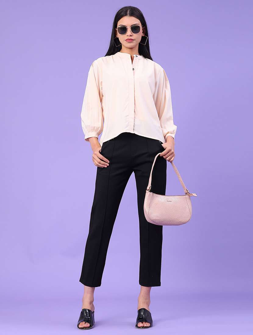 women solid mandarin neck long sleeve shirt - 22281712 -  Standard Image - 5