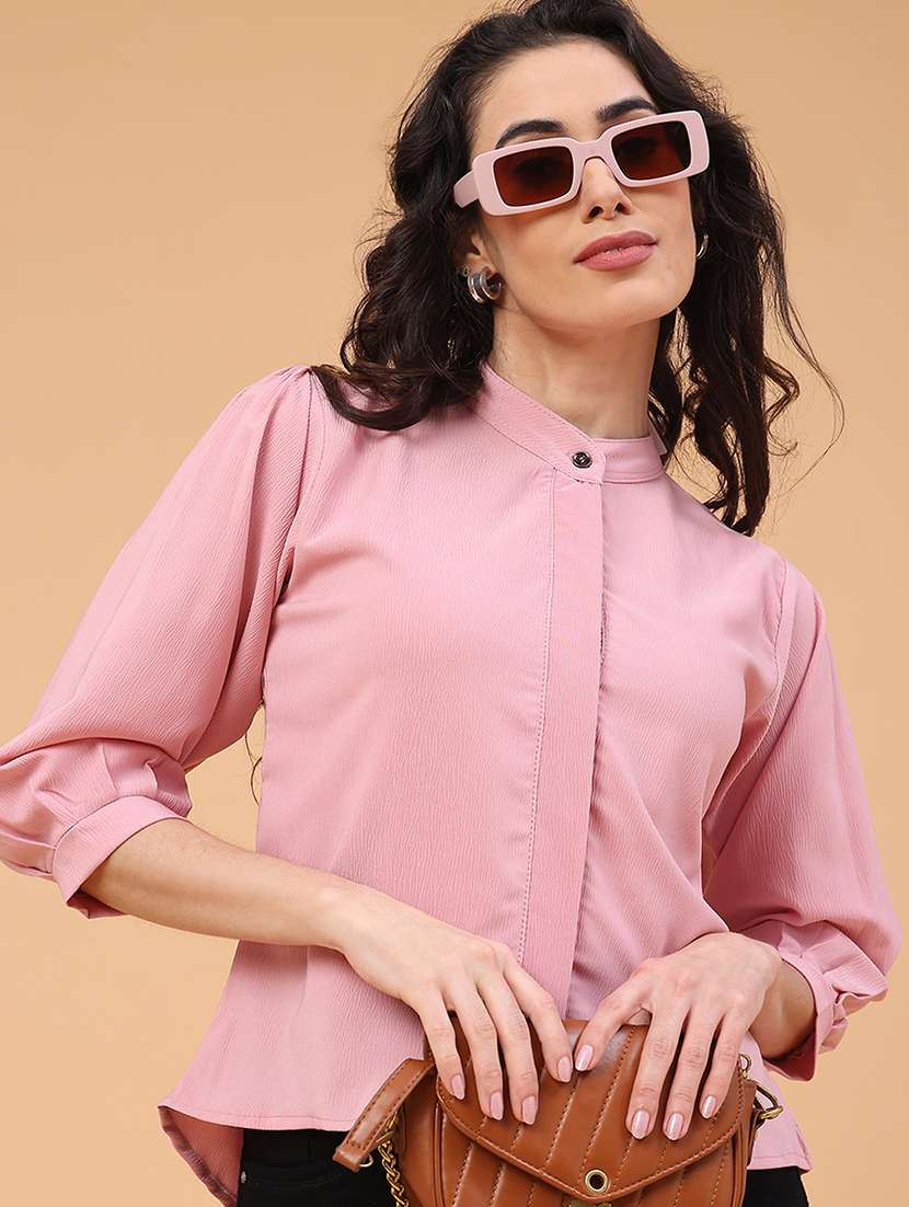 women solid three qauretr sleeve shirt