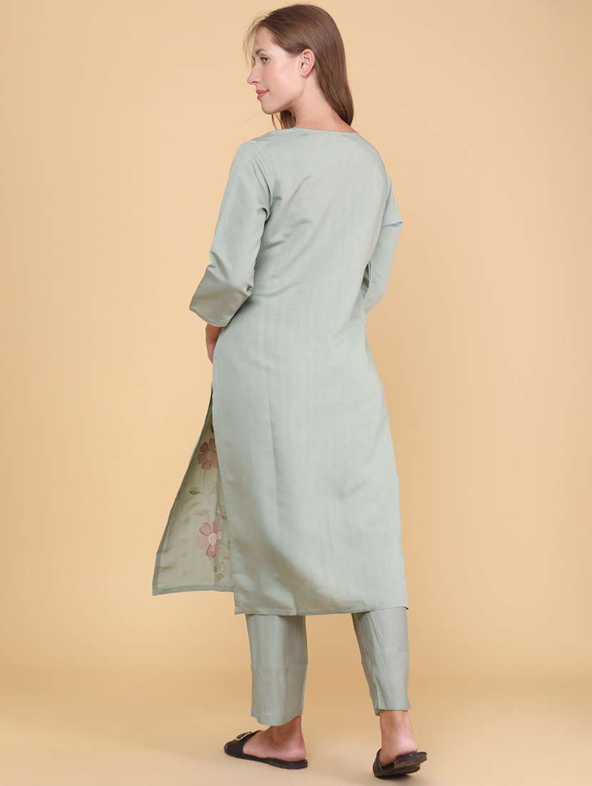 women self design three quarter sleeves kurta and pant set - 22281943 -  Standard Image - 3