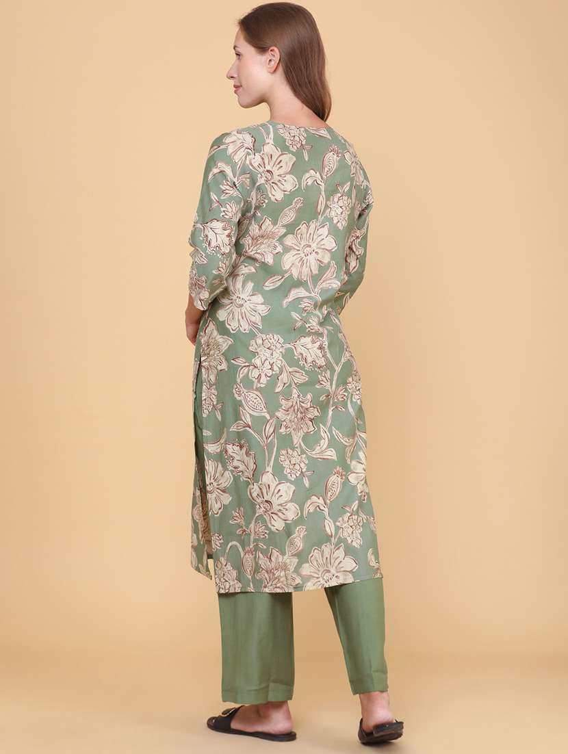 women printed three quarter sleeves kurta and pant set - 22281945 -  Standard Image - 3