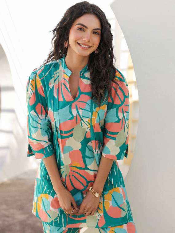 women printed three quarter sleeve co-ord set - 22282012 -  Standard Image - 3