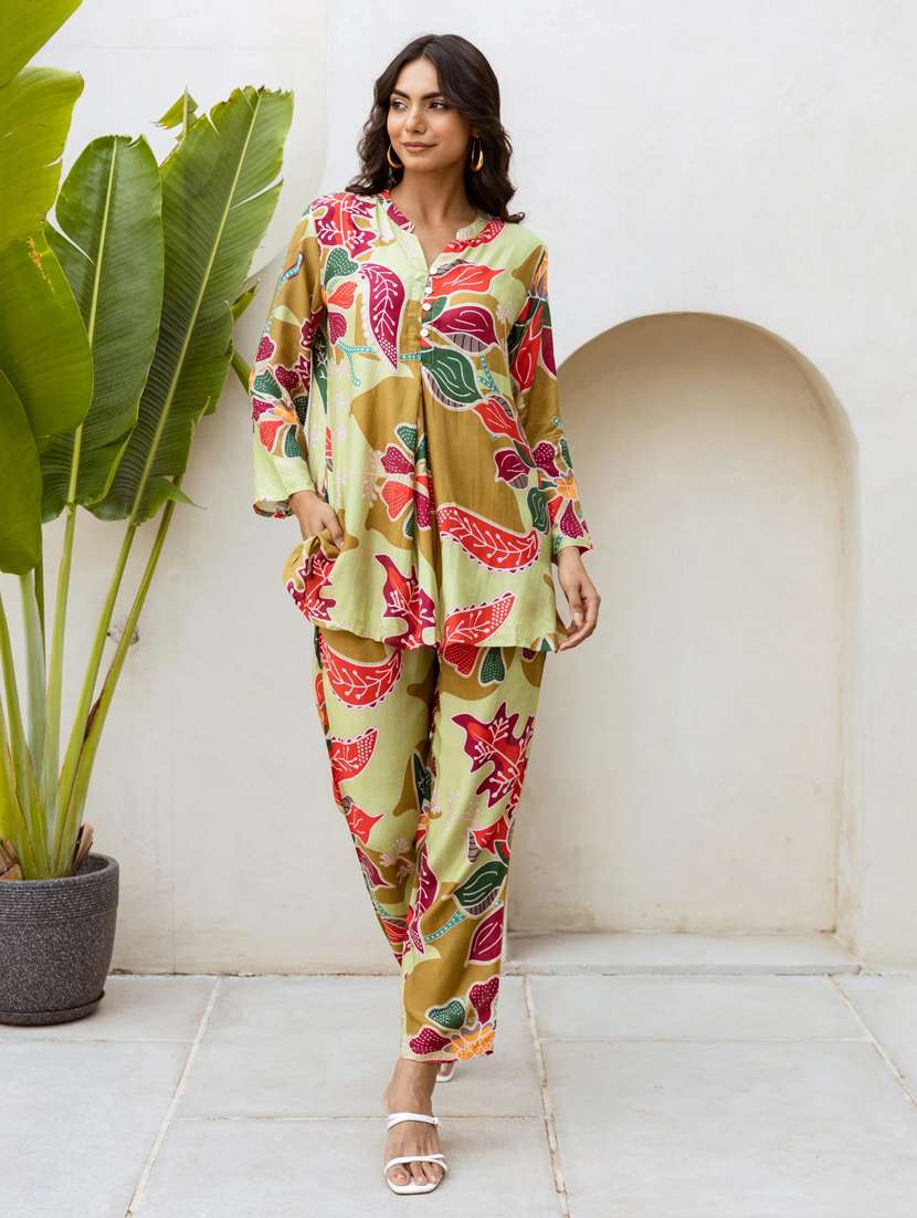 women printed top and trouser co-ord set