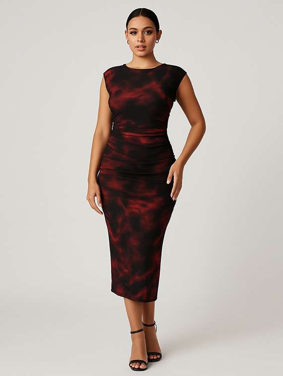 women pringted sleeveless bodycon dress