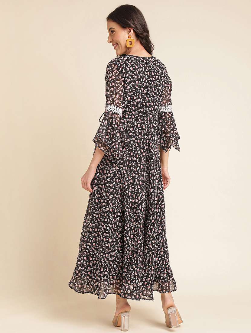 women floral print bell sleeve fit & flare dress - 22282080 -  Standard Image - 3