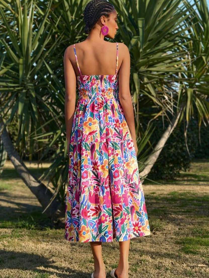 women printed shoulder strap tiered dress - 22282081 -  Standard Image - 3