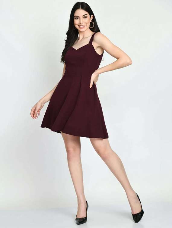 women solid sleeveless fit & flare dress