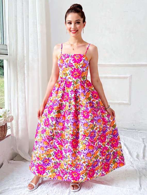 multi colored rayon fit & flare dress - 22282085 -  Standard Image - 3