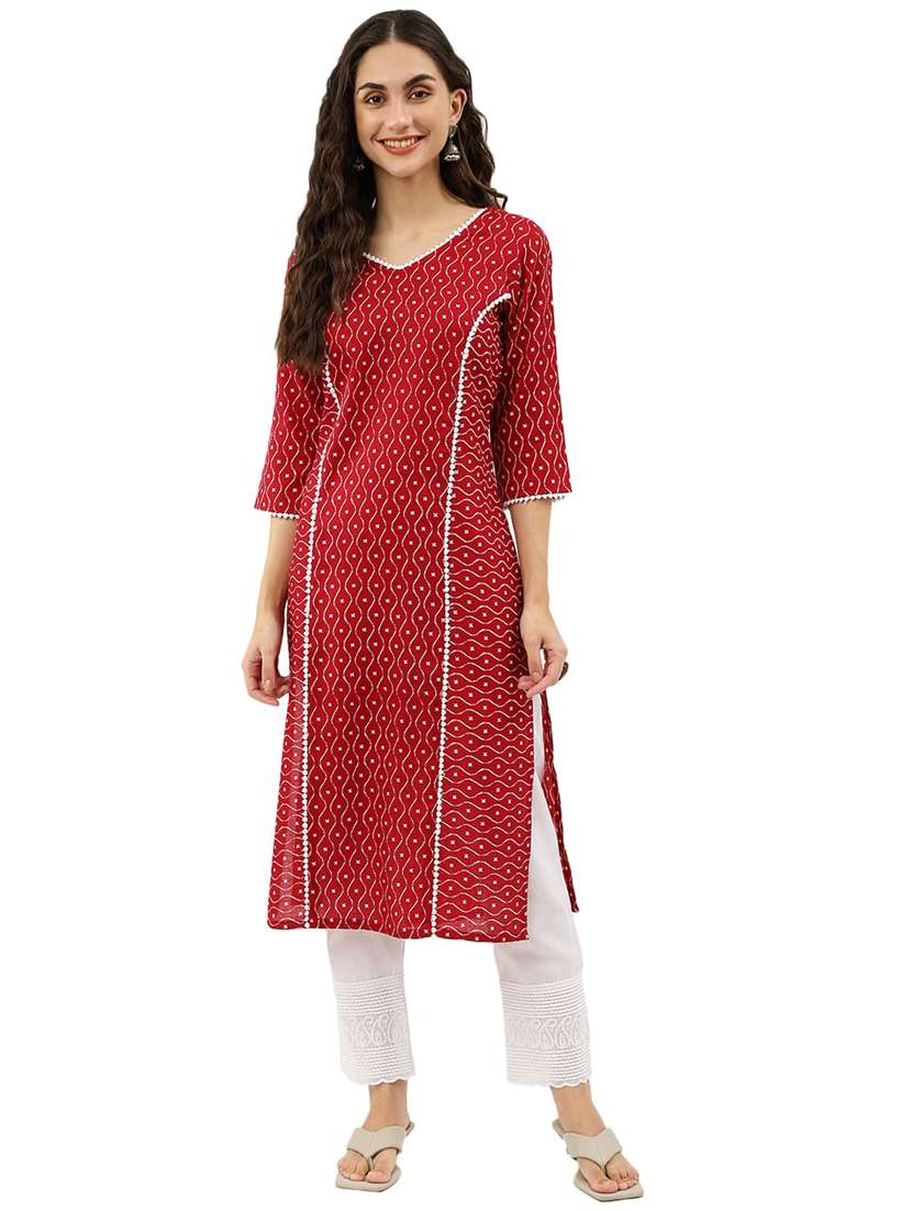 women printed three quarter sleeve straight kurta