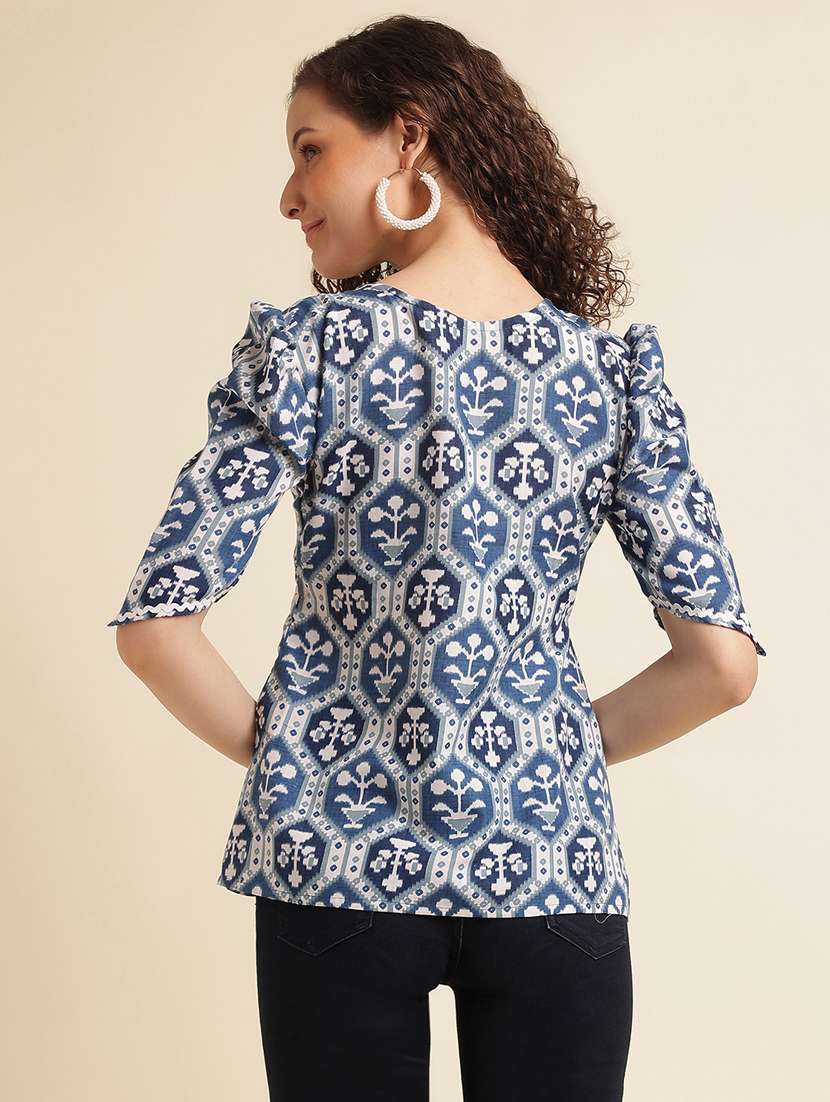 women printed puff sleeve peplum top - 22282100 -  Standard Image - 3