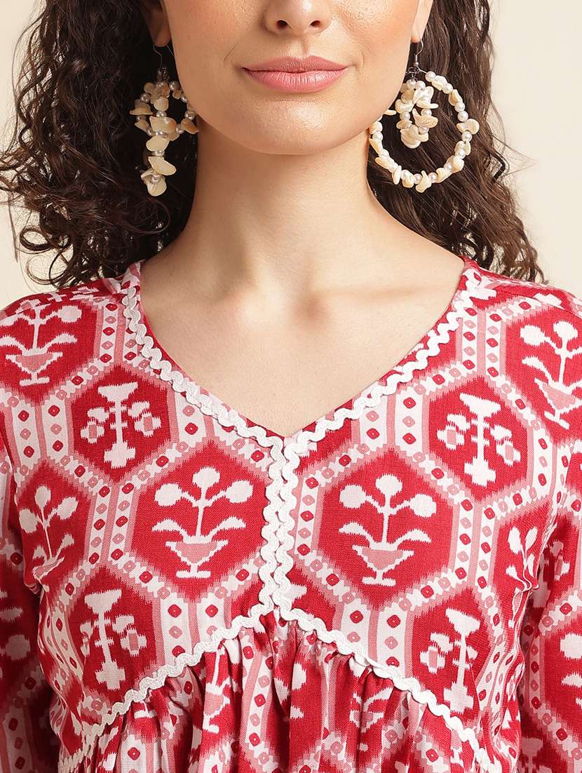 women printed puff sleeve a-line top - 22282102 -  Standard Image - 3