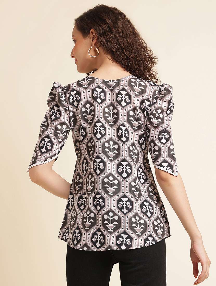 women printed puff sleeve peplum top - 22282105 -  Standard Image - 3